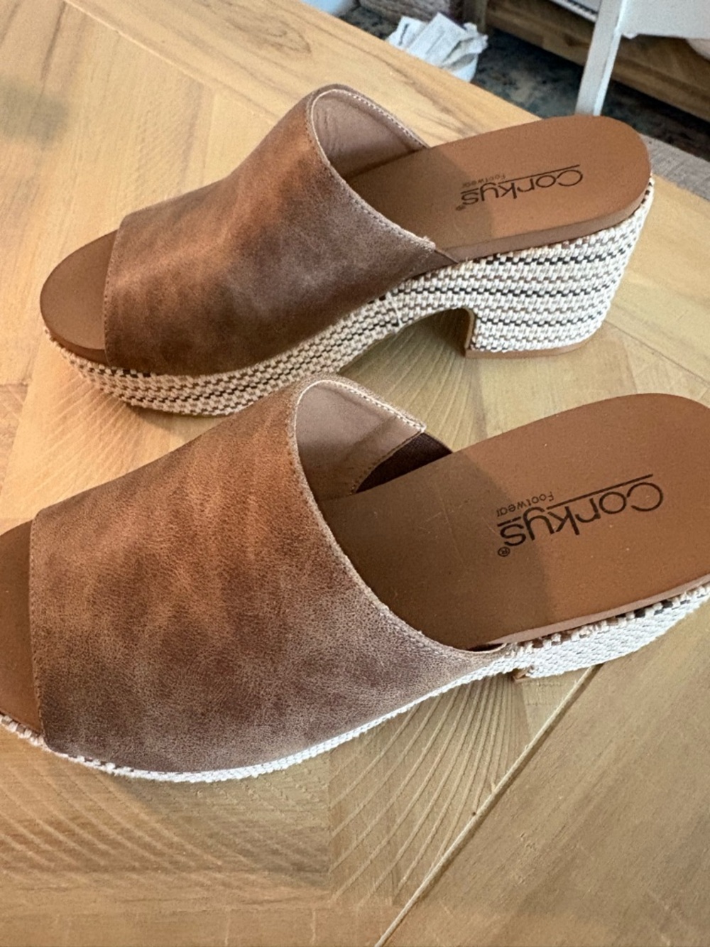 Corkys Taupe Suede Platform Slide Mules